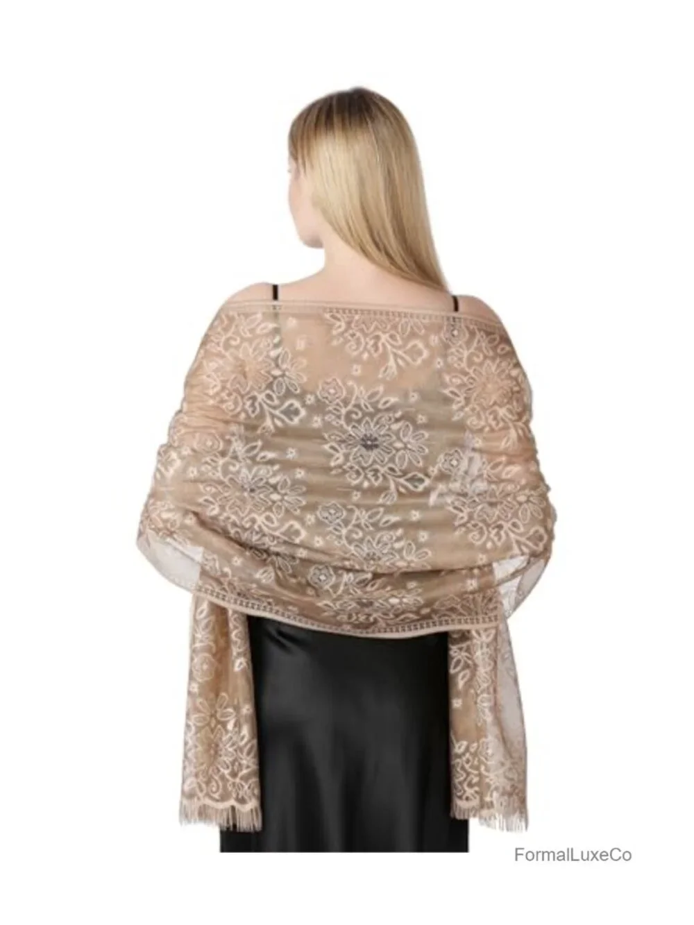 Floral Lace Shawl Wrap for Women Evening Dress Wedding Sheer Mesh Scarf